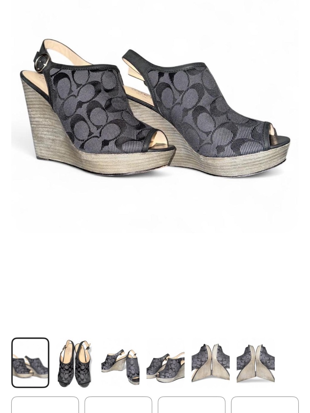 Coach Black Signature Peep-Toe Wedge Sandals